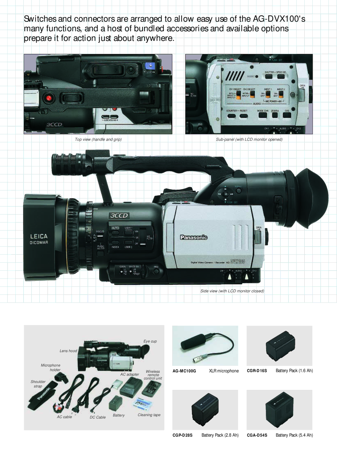 Panasonic AG-DVX100 manual Optional Accessories, CGP-D28S, CGA-D54S 