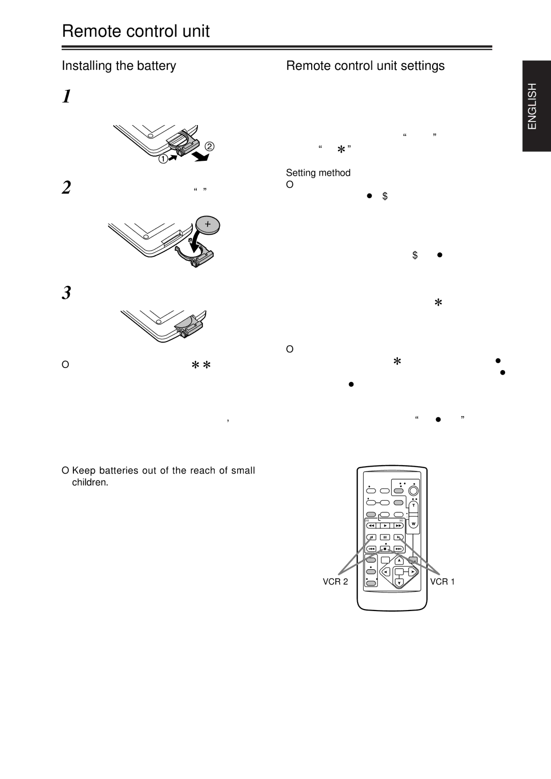 Panasonic AG-DVX100A manual Installing the battery, Remote control unit settings, Setting method 