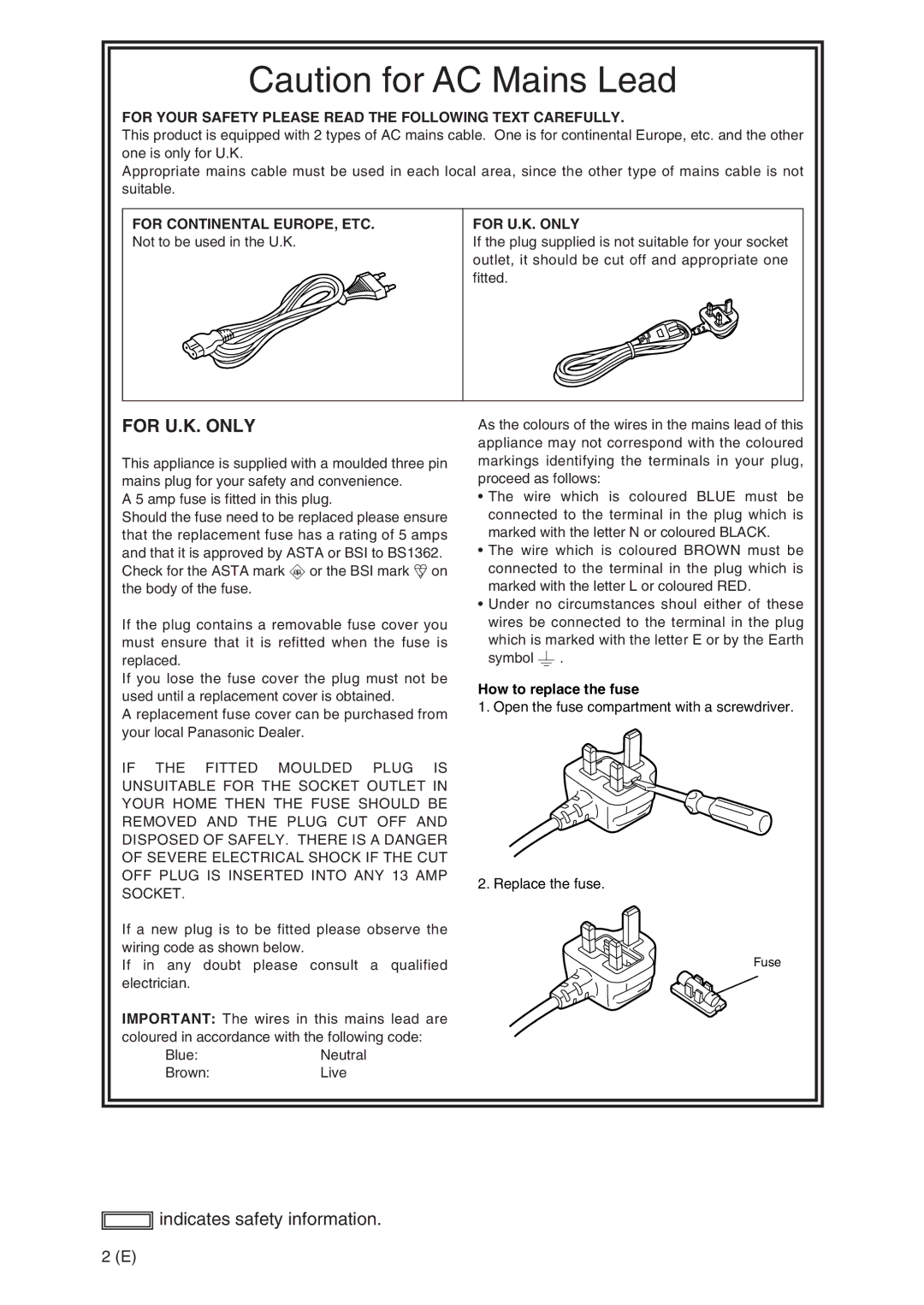 Panasonic AG-DVX100A manual For U.K. only 