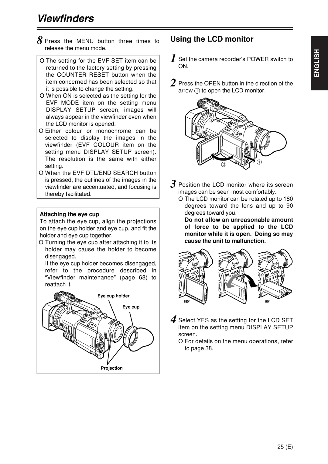 Panasonic AG-DVX100A manual Using the LCD monitor, Attaching the eye cup, Eye cup holder, Projection 