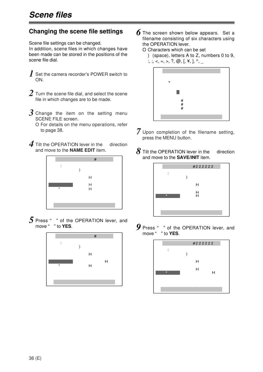 Panasonic AG-DVX100A manual Changing the scene file settings 