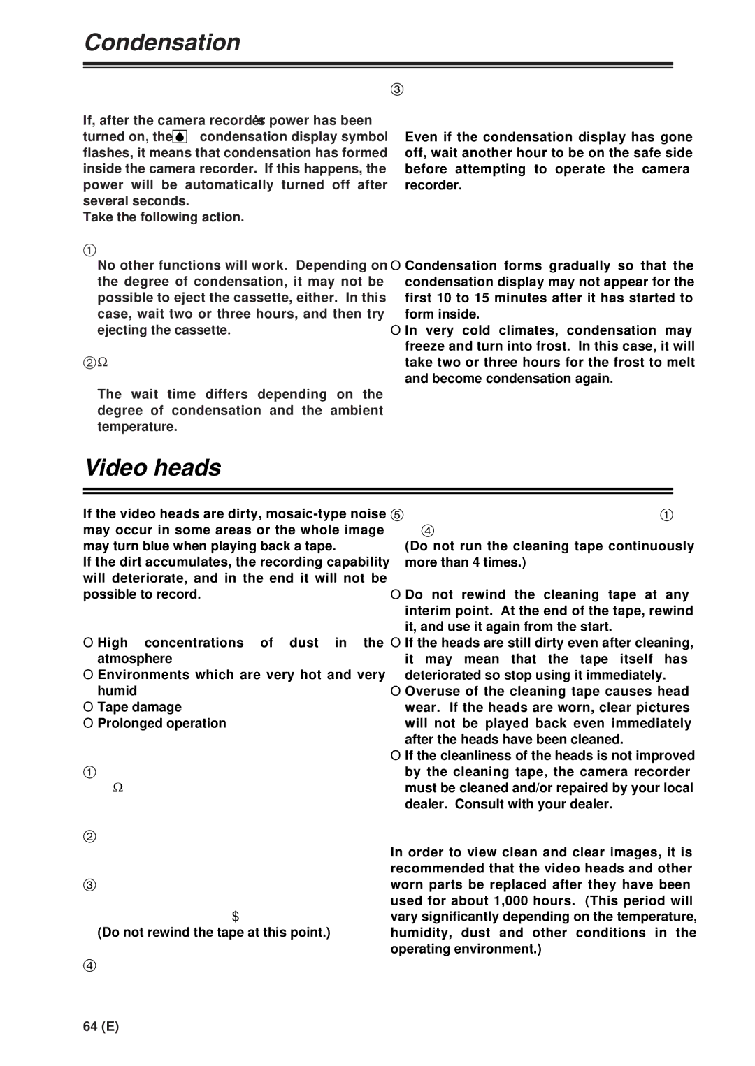 Panasonic AG-DVX100A manual Condensation, Video heads 