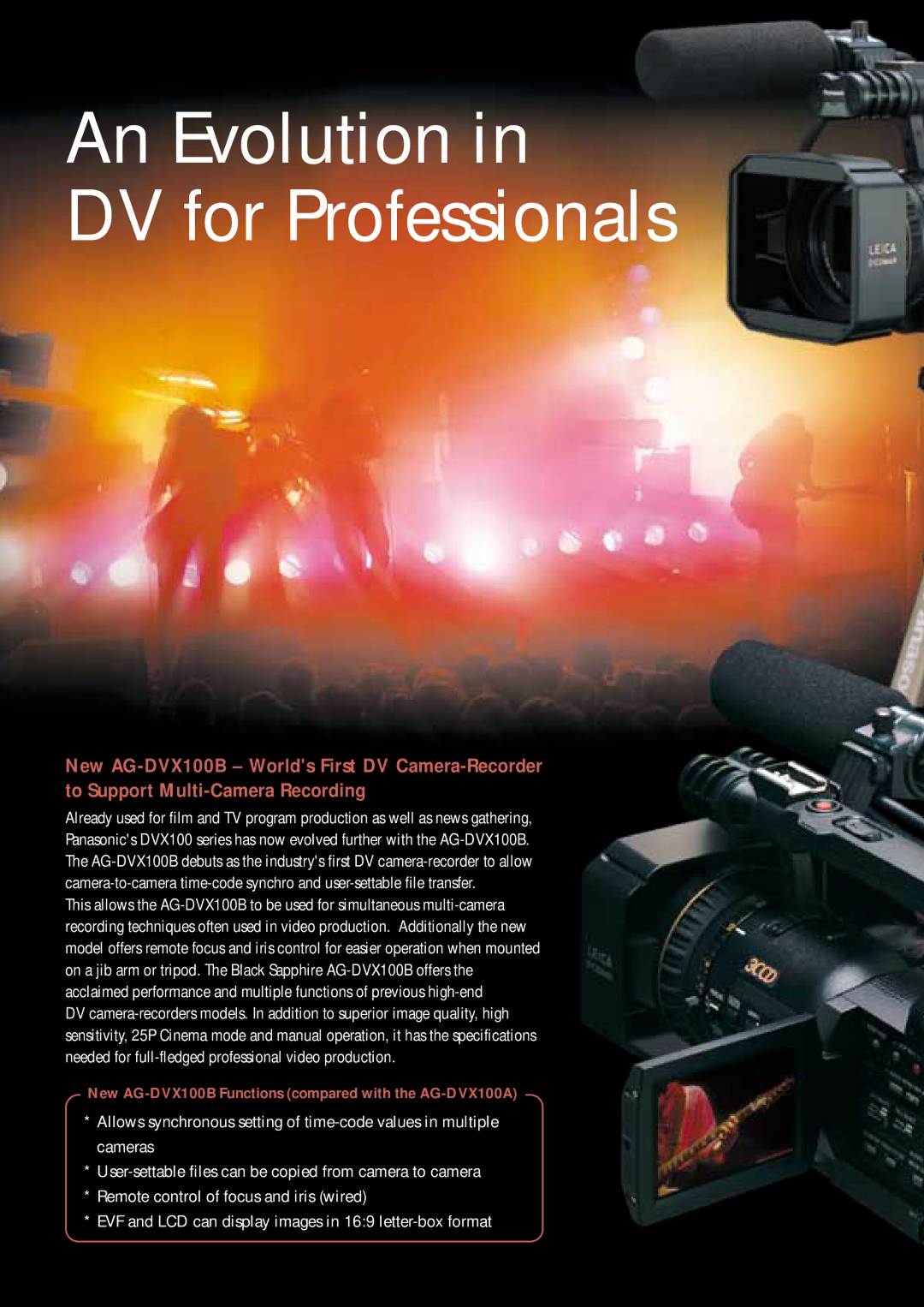 Panasonic AG-DVX100B manual An Evolution DV for Professionals 