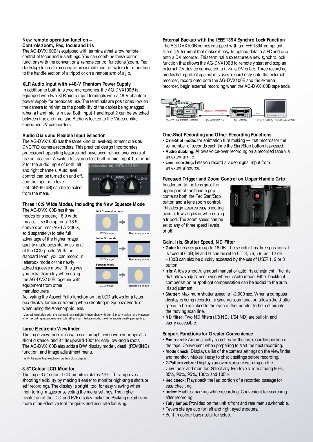 Panasonic AG-DVX100B manual XLR Audio Input with +48-V Phantom Power Supply, Audio Dials and Flexible Input Selection 