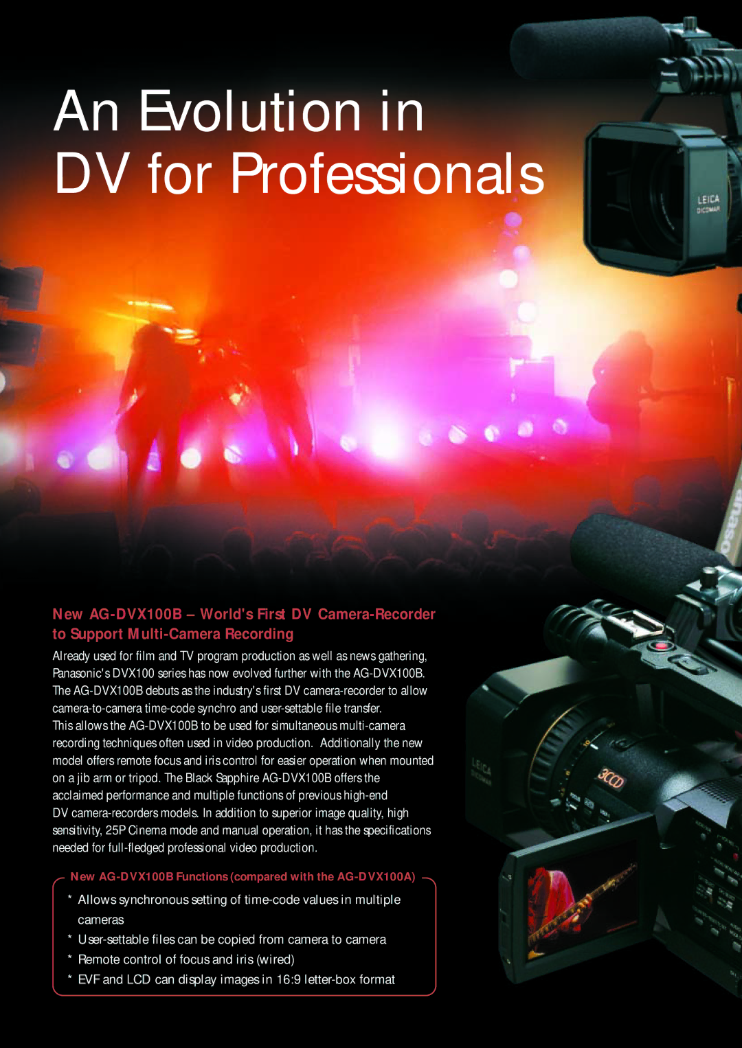 Panasonic AG-DVX100B manual An Evolution DV for Professionals 