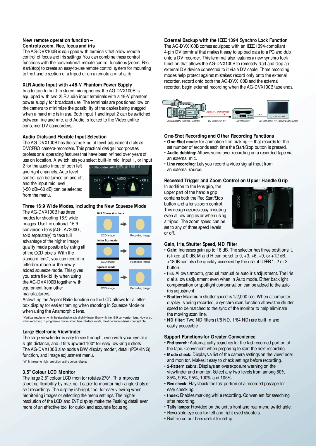 Panasonic AG-DVX100B manual XLR Audio Input with +48-V Phantom Power Supply, Audio Dials and Flexible Input Selection 