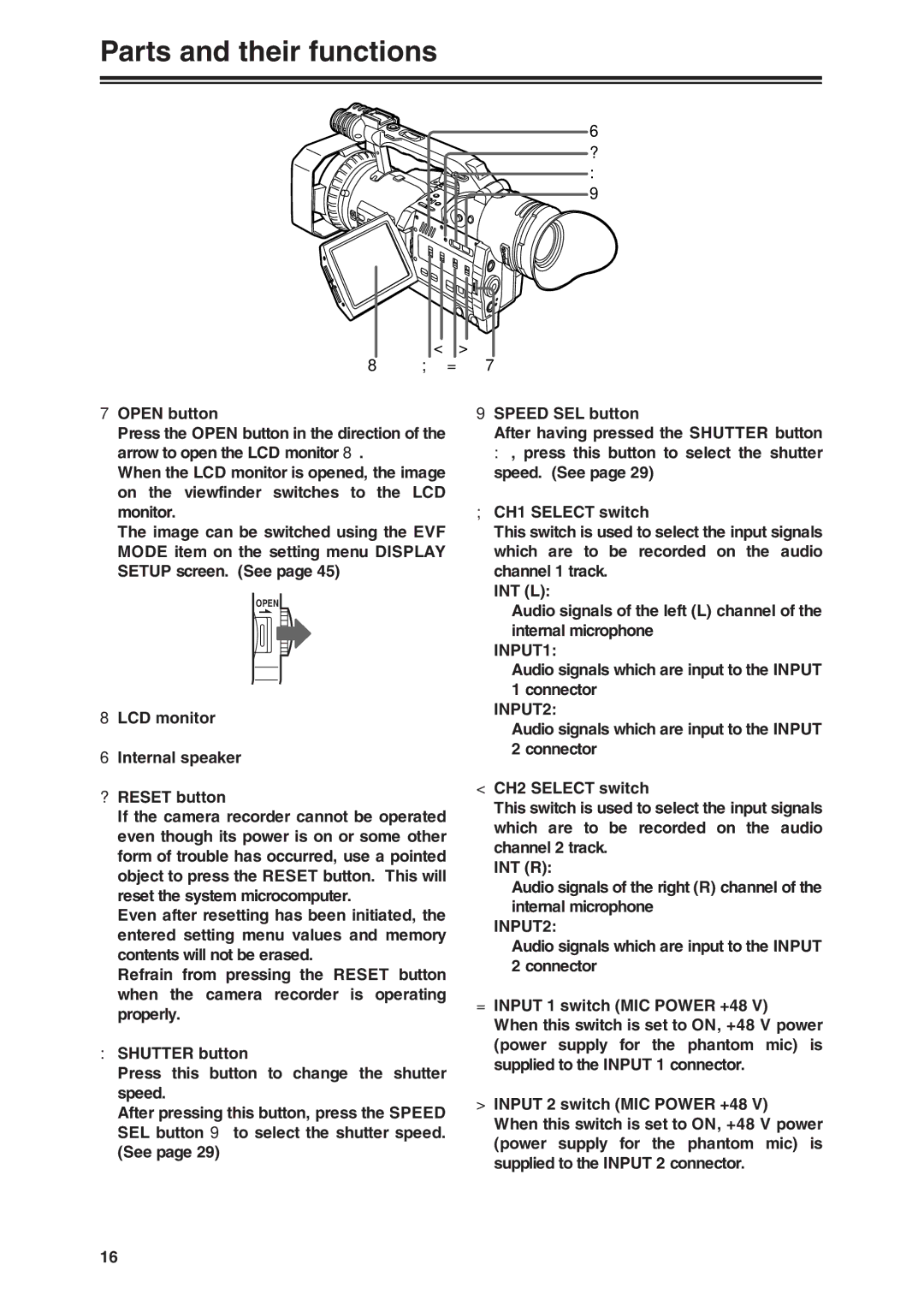 Panasonic AG-DVX100P manual INPUT1, INPUT2 