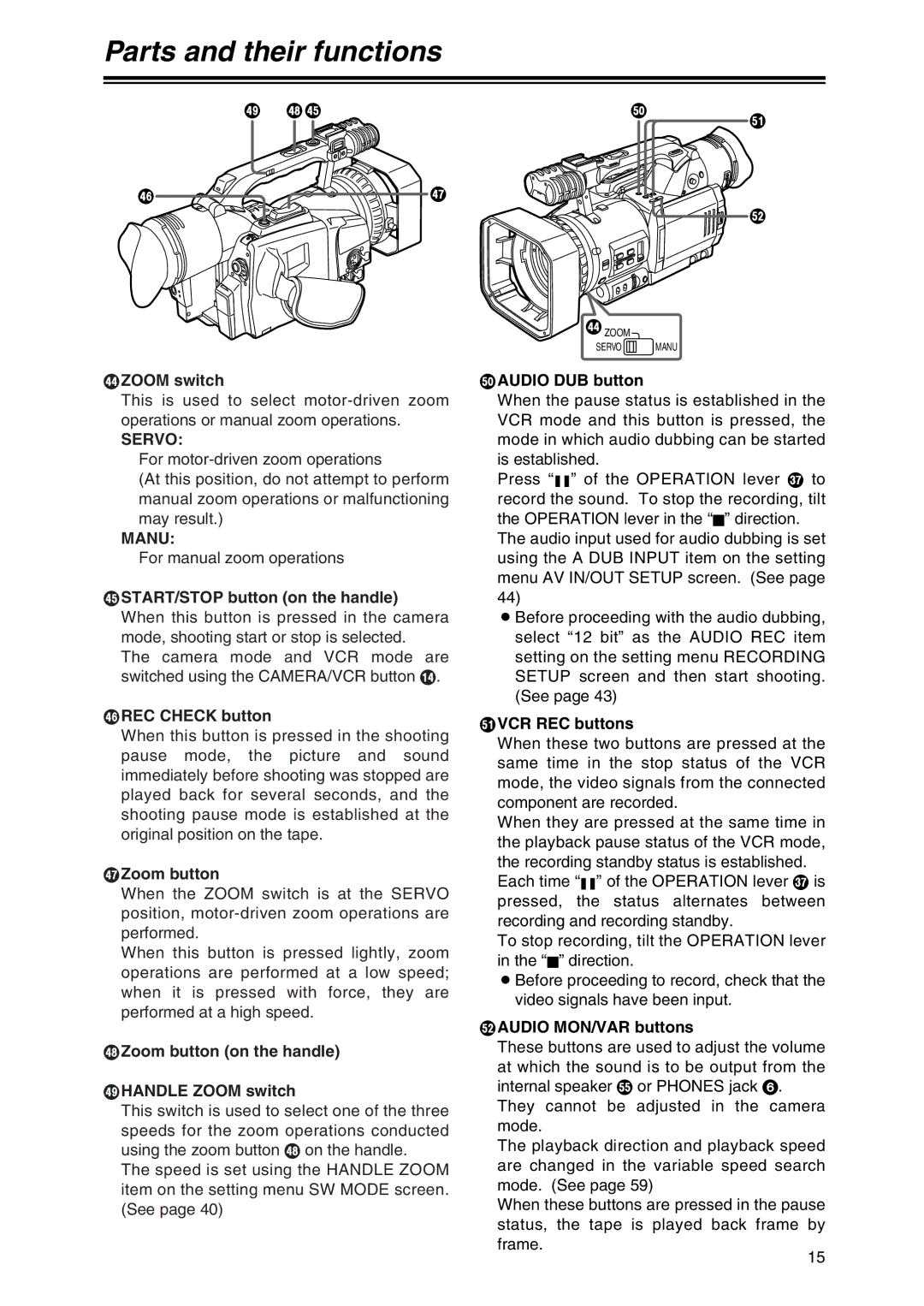 Panasonic AG-DVX100P manual Servo, Manu 