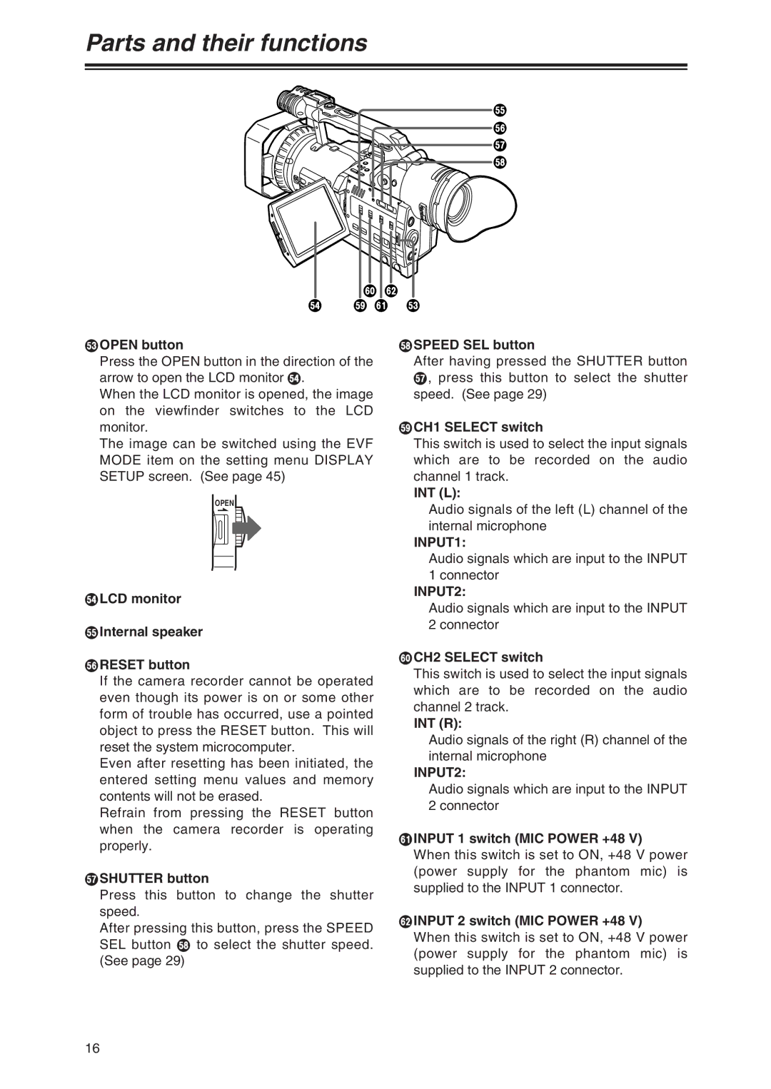 Panasonic AG-DVX100P manual INPUT1, INPUT2 