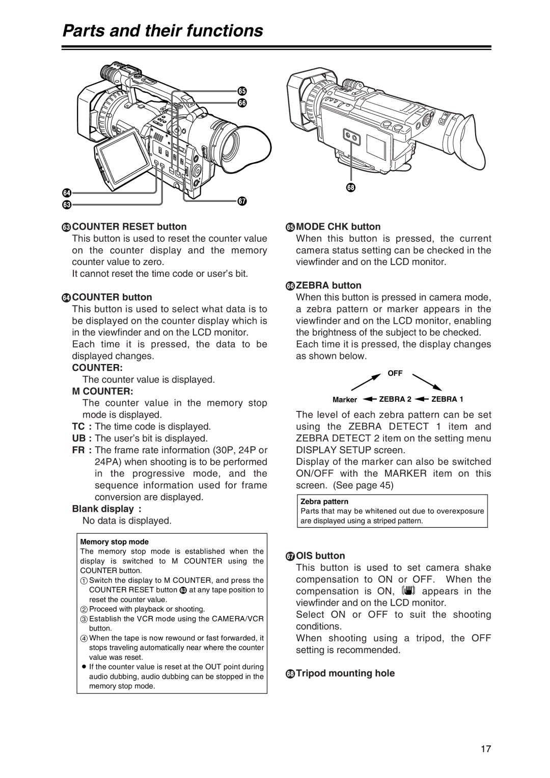 Panasonic AG-DVX100P manual Counter 