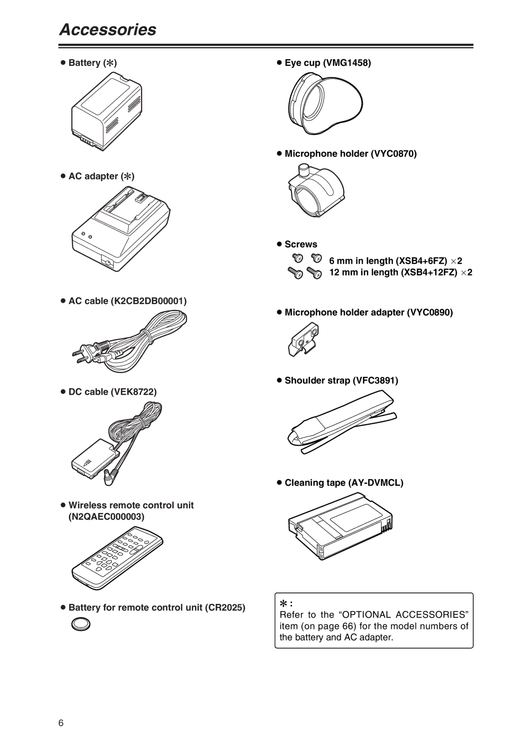 Panasonic AG-DVX100P manual Accessories 