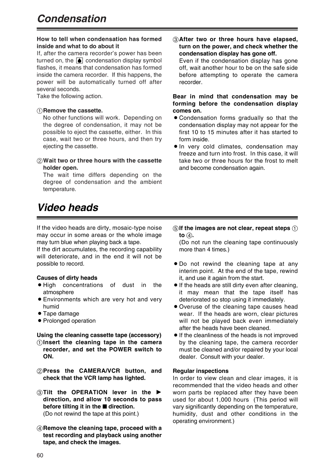 Panasonic AG-DVX100P manual Condensation, Video heads 