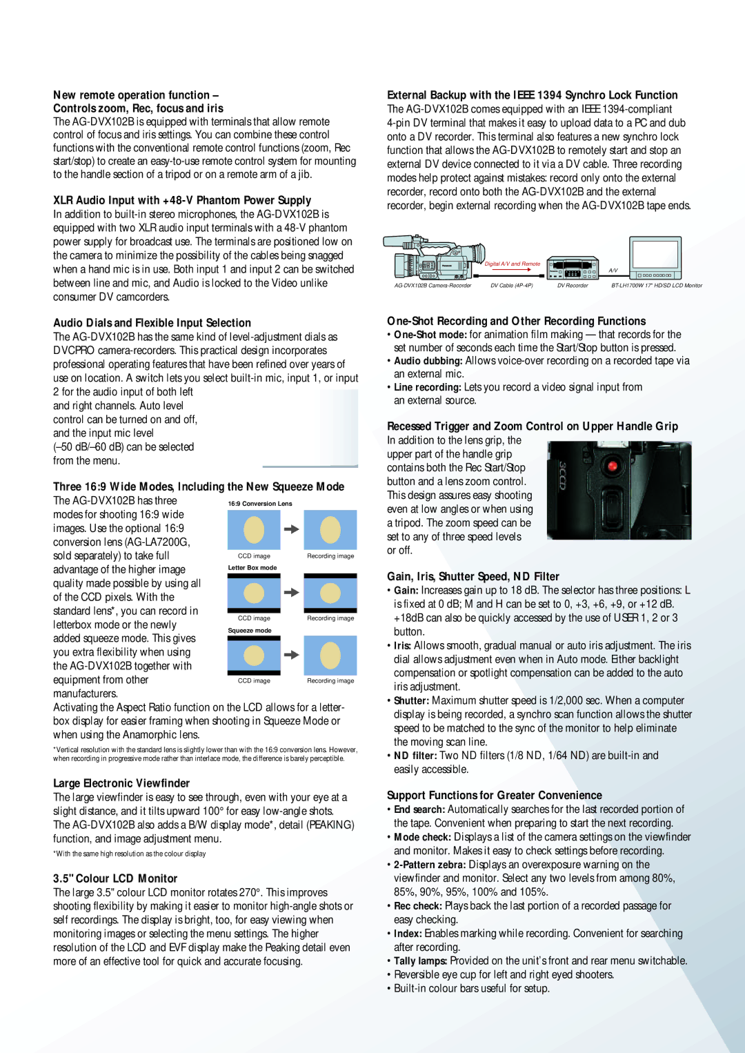 Panasonic AG-DVX102B manual XLR Audio Input with +48-V Phantom Power Supply, Audio Dials and Flexible Input Selection 