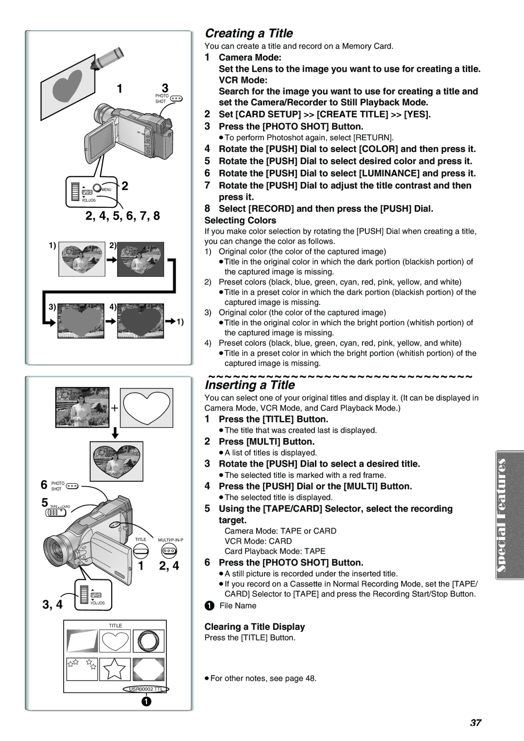 Panasonic AG-EZ50UP operating instructions Creating a Title, 5, 6, 7, Inserting a Title 