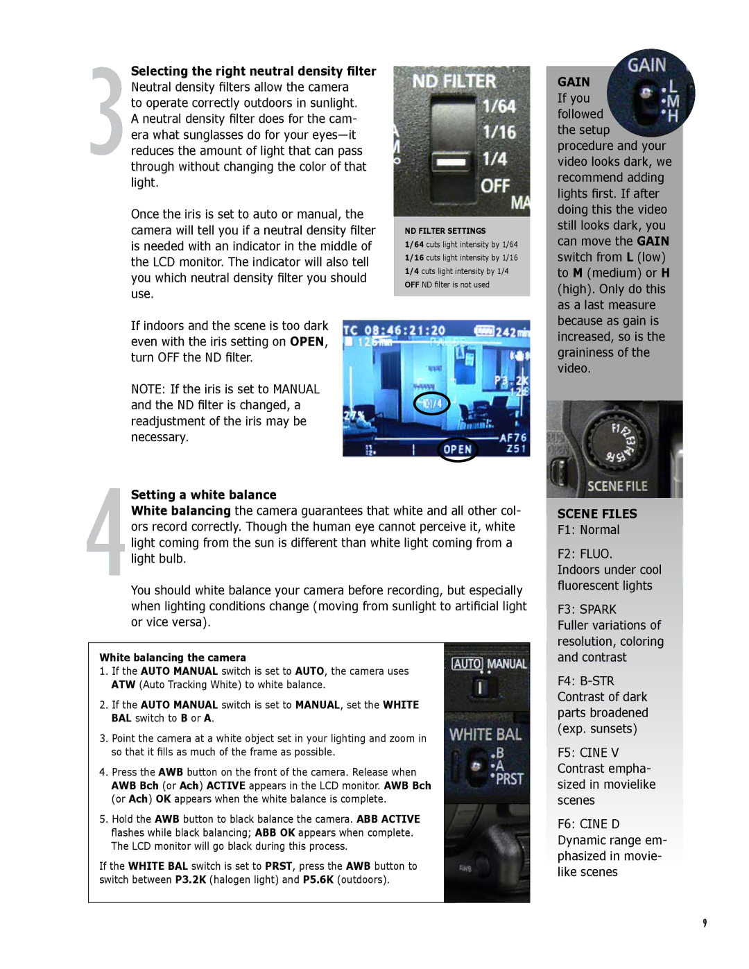 Panasonic AG-HMC150 manual 4Setting a white balance, Scene Files, F1 Normal 