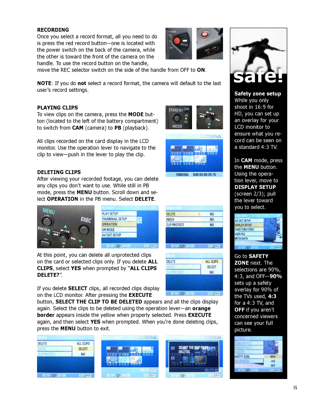 Panasonic AG-HMC150 manual Recording, Playing Clips, Deleting Clips 