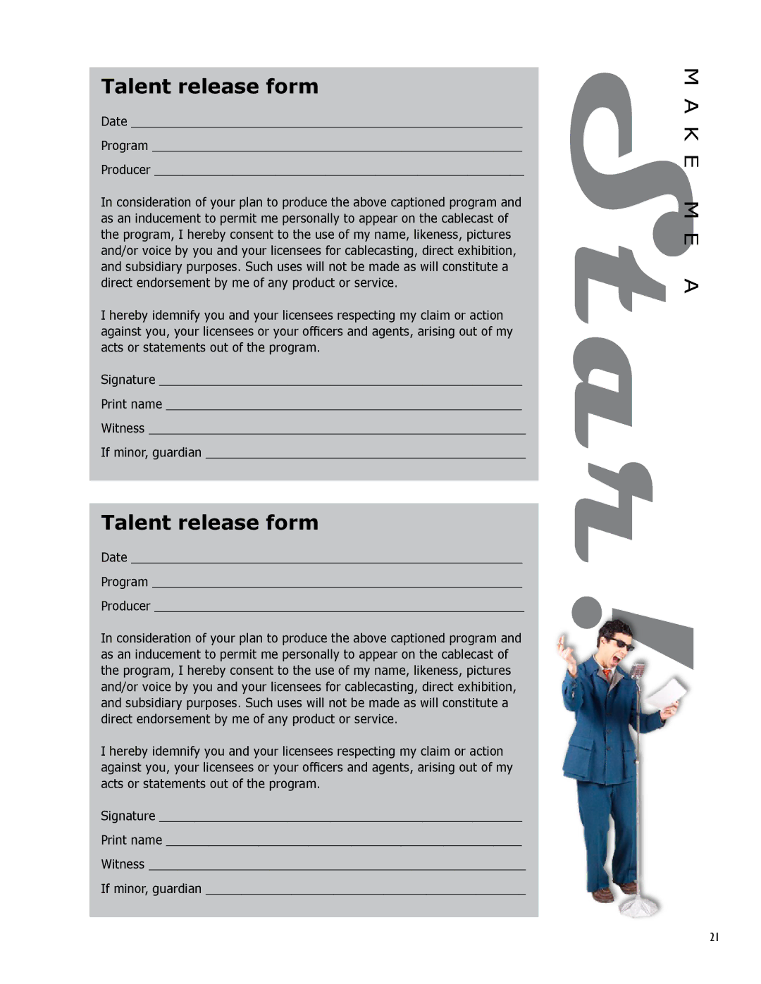 Panasonic AG-HMC150 manual Talent release form, Date Program Producer 