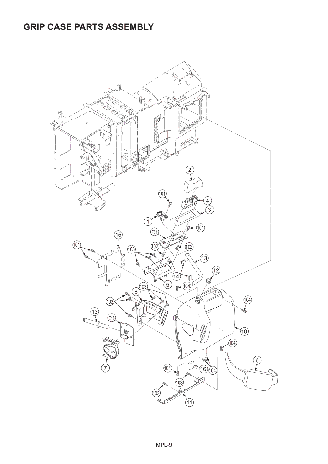 Panasonic AG-HMC151E manual Grip Case Parts Assembly 