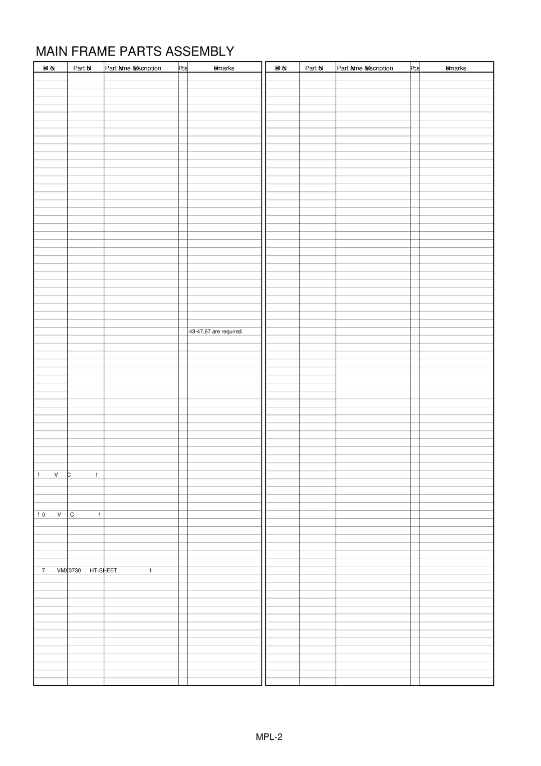 Panasonic AG-HMC151E manual Main Frame Parts Assembly, Remarks 