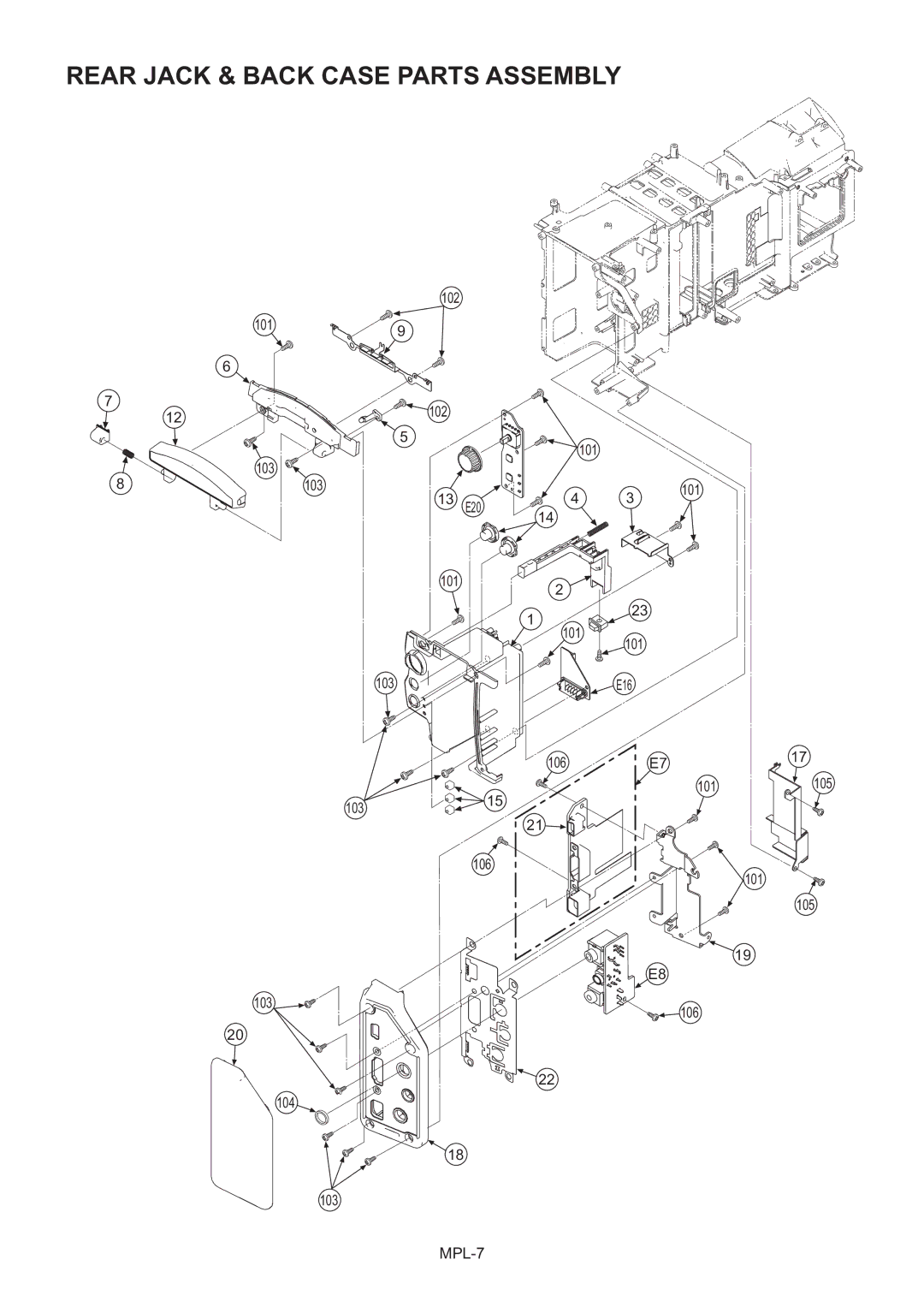 Panasonic AG-HMC151E manual Rear Jack & Back Case Parts Assembly 