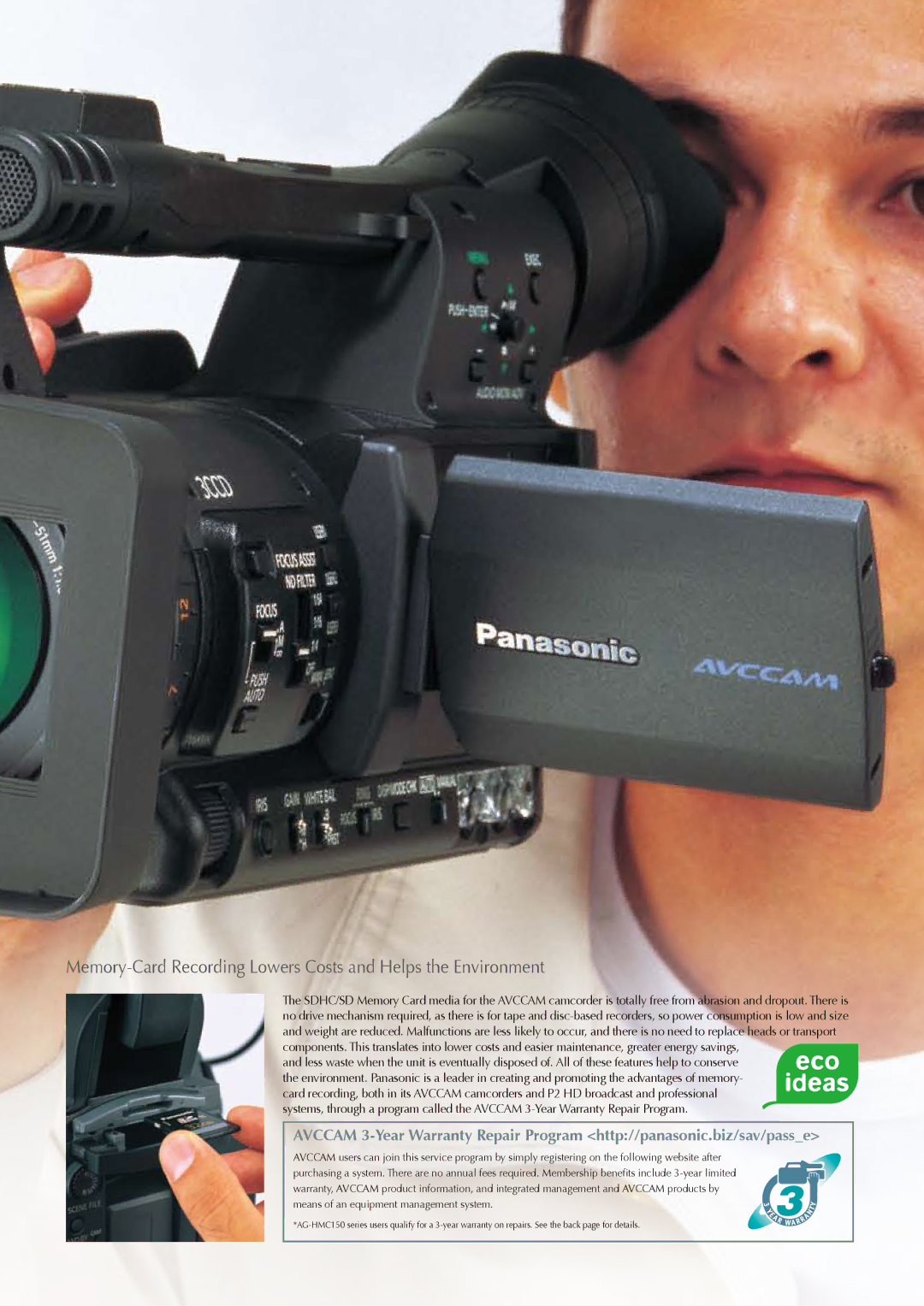 Panasonic AG-HMC152, AG-HMC154, AG-HMC153 manual Memory-Card Recording Lowers Costs and Helps the Environment 