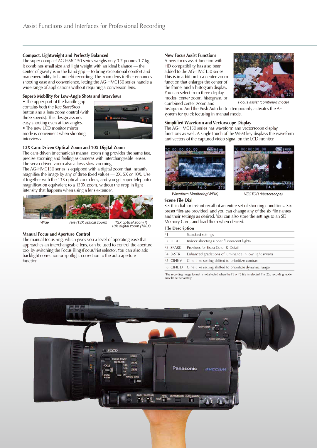 Panasonic AG-HMC153 manual Compact, Lightweight and Perfectly Balanced, Superb Mobility for Low-Angle Shots and Interviews 