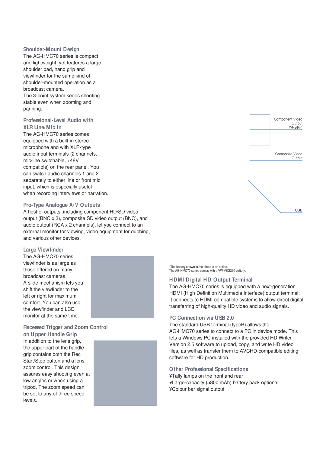 Panasonic AG-HMC70 manual Professional Design and Interfaces 