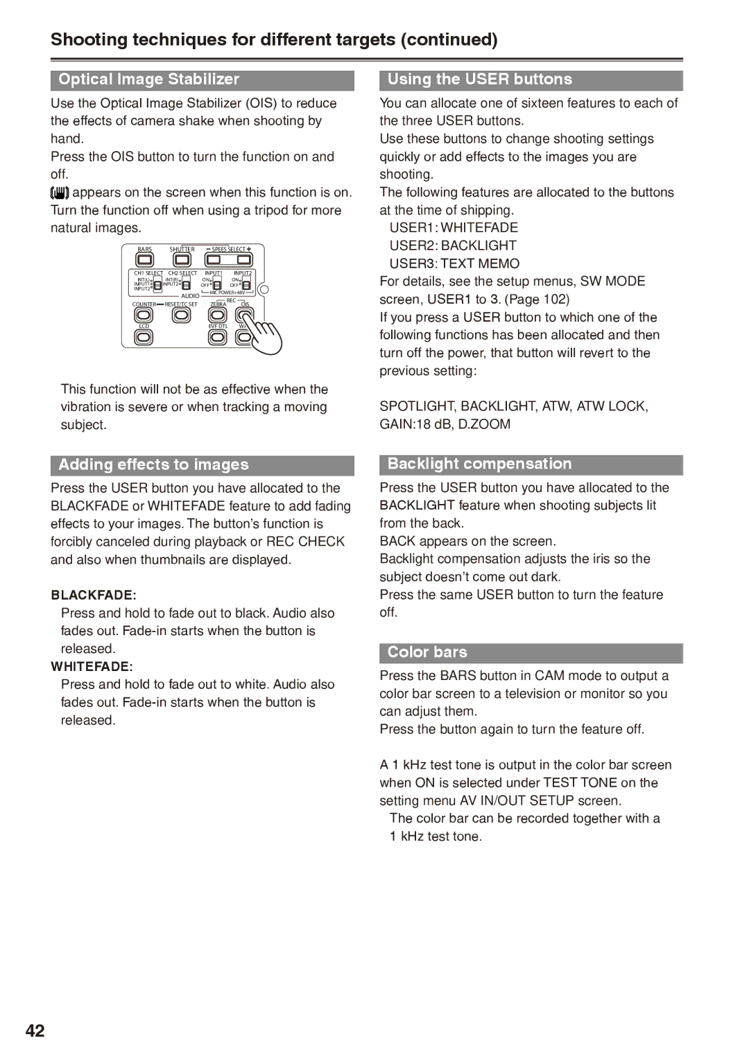 Panasonic AG-HPX170P operating instructions Shooting techniques for different targets 