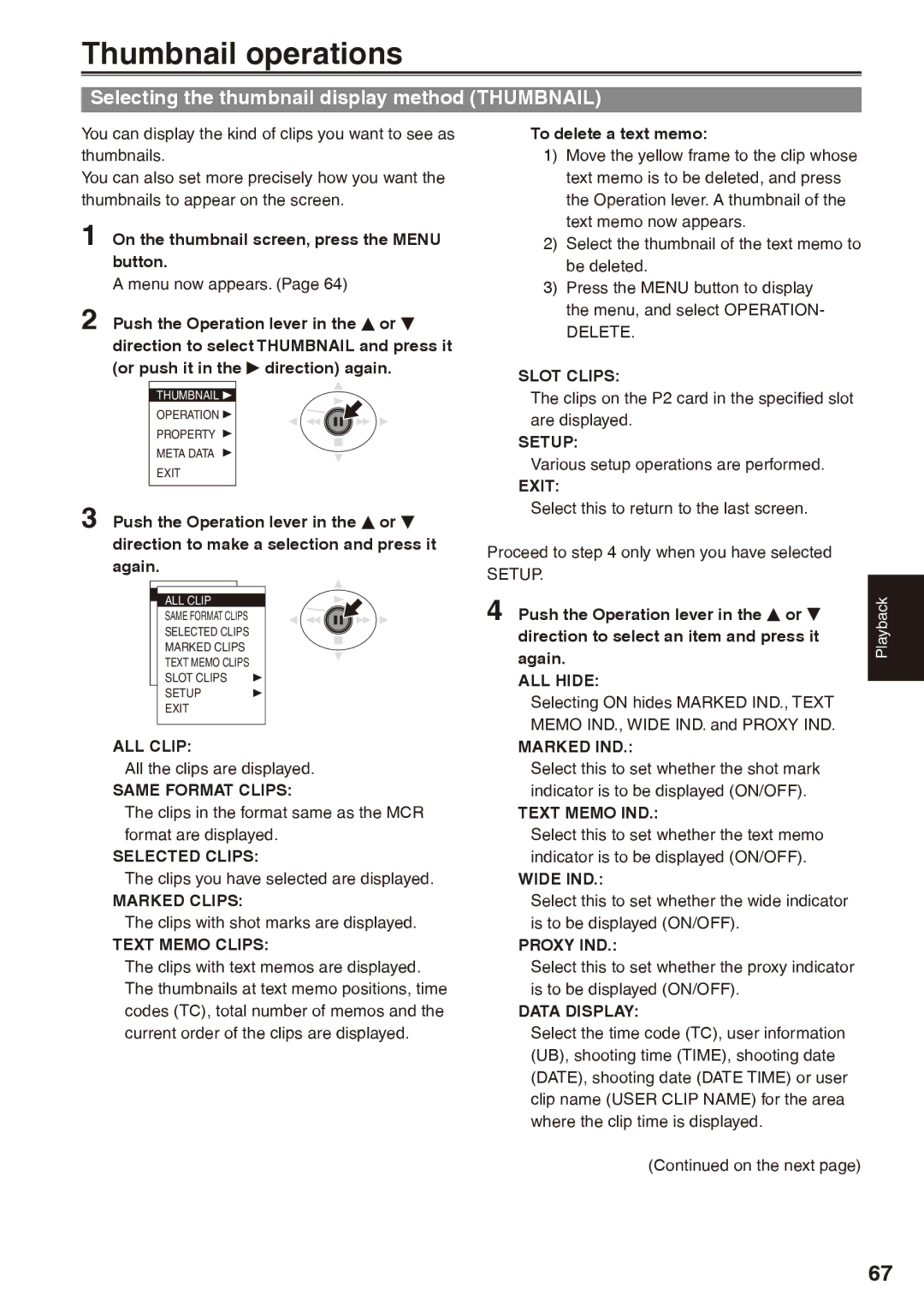 Panasonic AG-HPX170P operating instructions Thumbnail operations, Selecting the thumbnail display method Thumbnail 