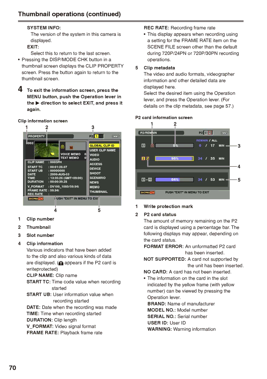 Panasonic AG-HPX170P operating instructions System Info 