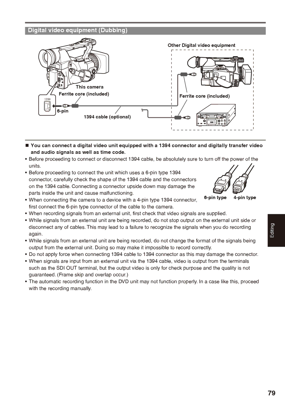 Panasonic AG-HPX170P operating instructions Digital video equipment Dubbing, Pin Cable optional 