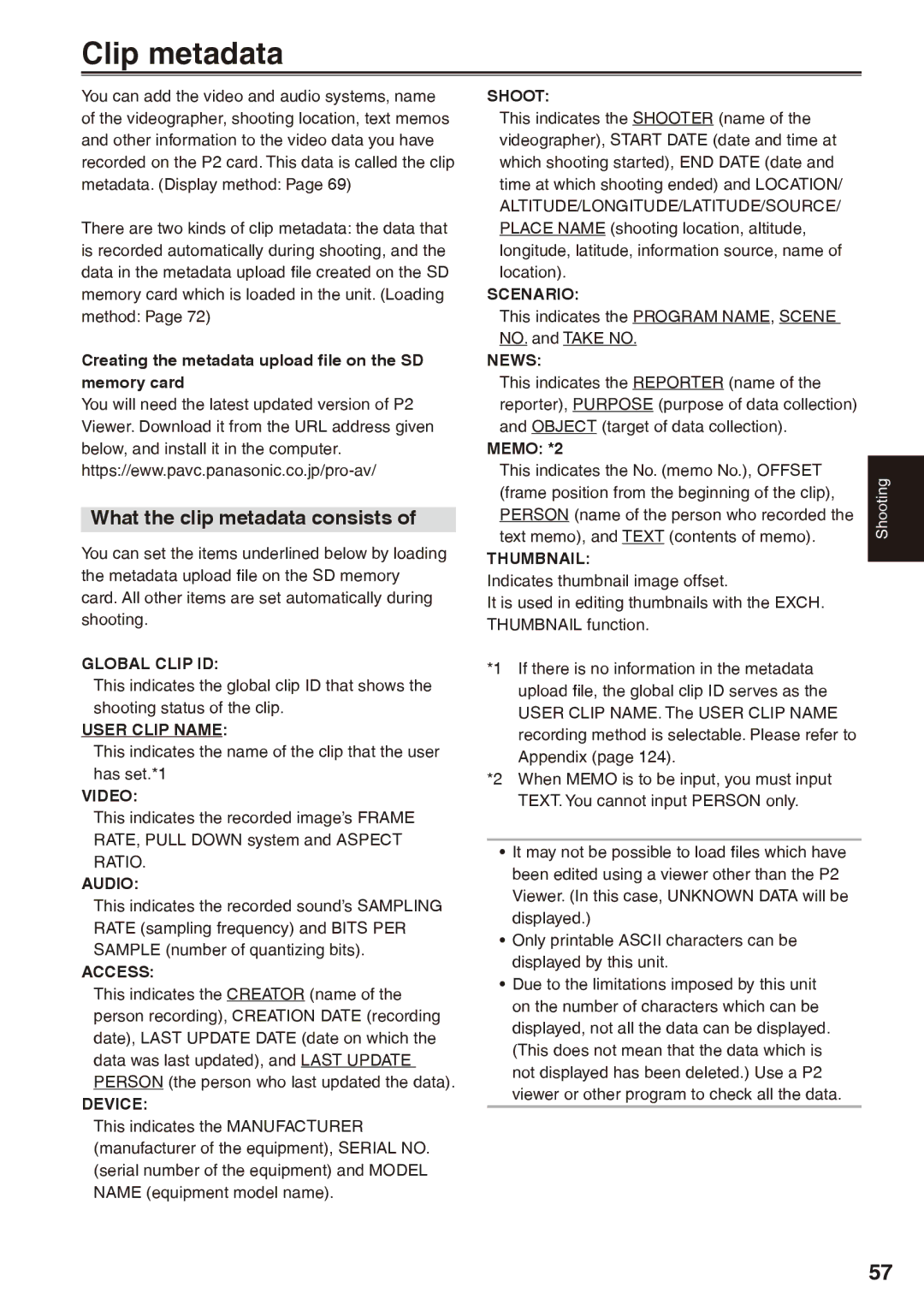 Panasonic AG-HPX170P operating instructions Clip metadata, What the clip metadata consists 