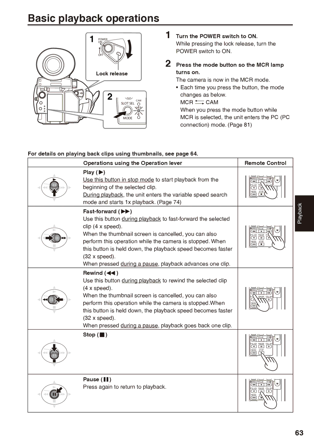 Panasonic AG-HPX170P operating instructions Basic playback operations 