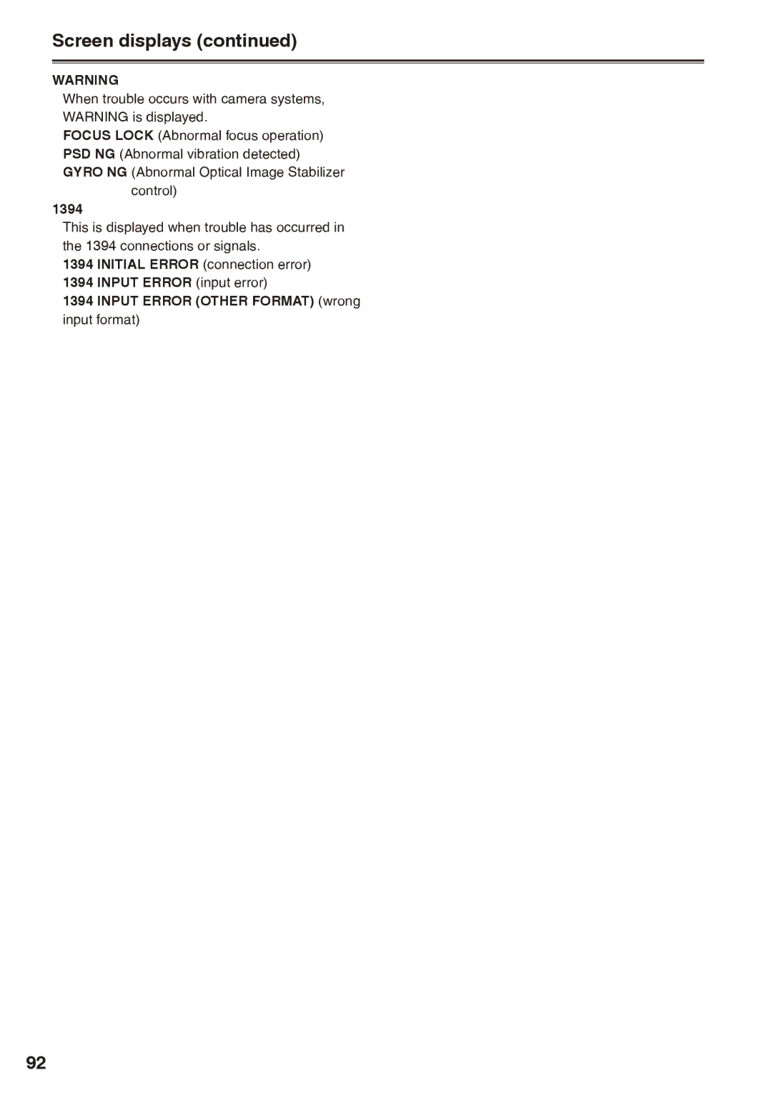 Panasonic AG-HPX170P operating instructions Control, 1394 