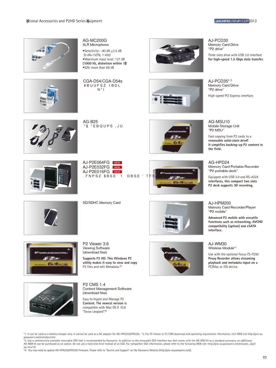 Panasonic AG-HPX250 Optional Accessories and P2HD Series Equipment As of June, CGA-D54/CGA-D54s, AG-B25, P2 Viewer, P2 CMS 