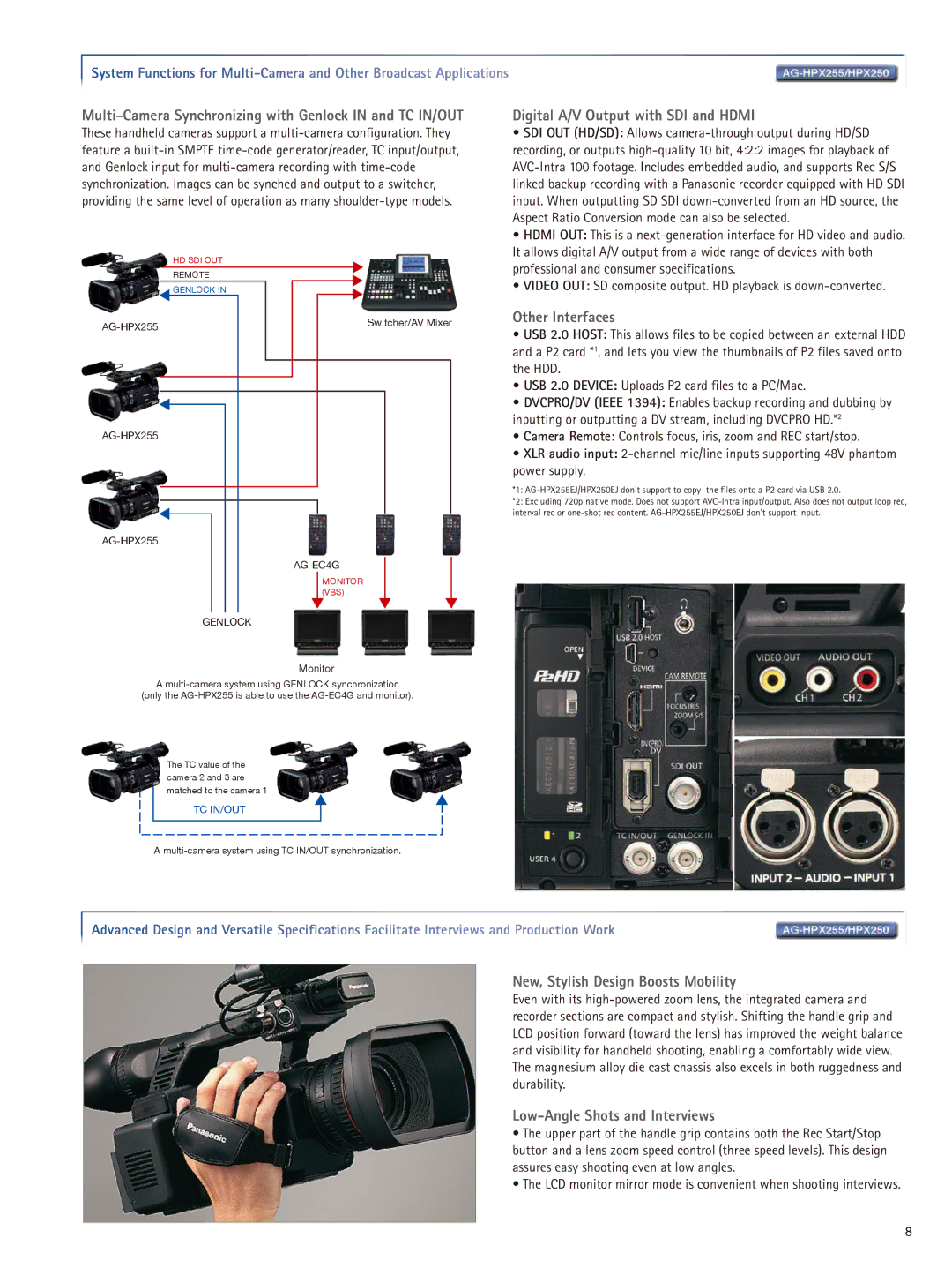 Panasonic AG-HPX250, AG-HPX255 Digital A/V Output with SDI and Hdmi, Other Interfaces, New, Stylish Design Boosts Mobility 