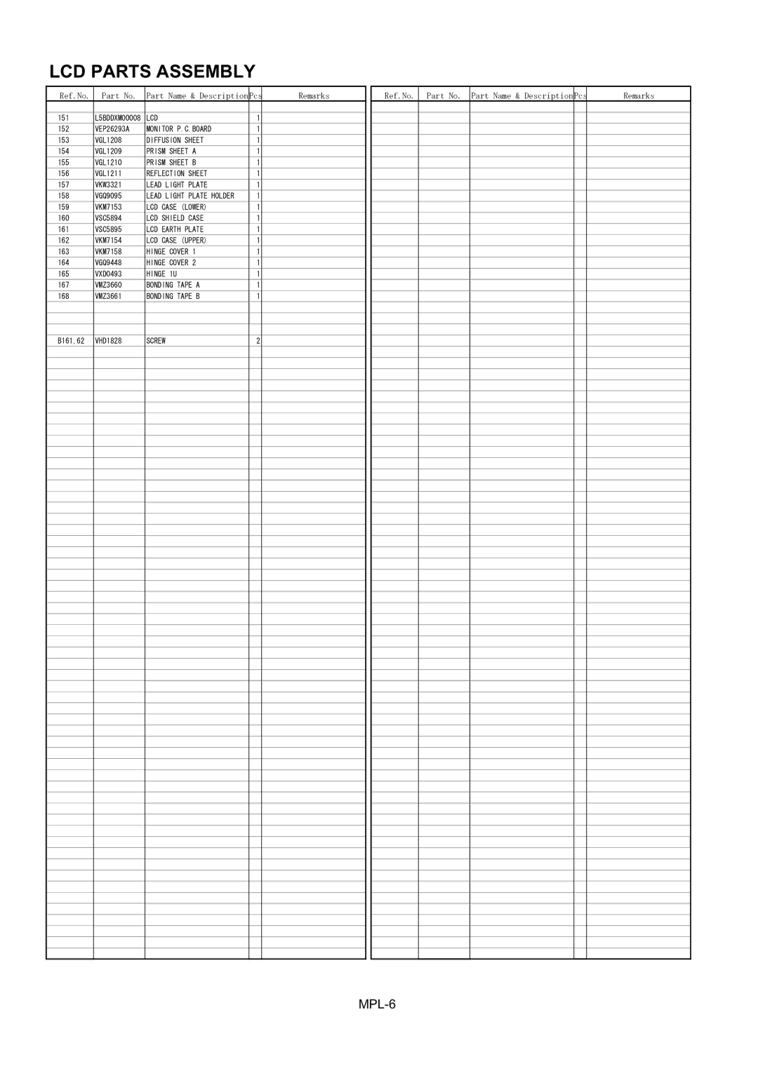 Panasonic AG-HSC1UE, AG-HSC1UMC manual LCD Parts Assembly 