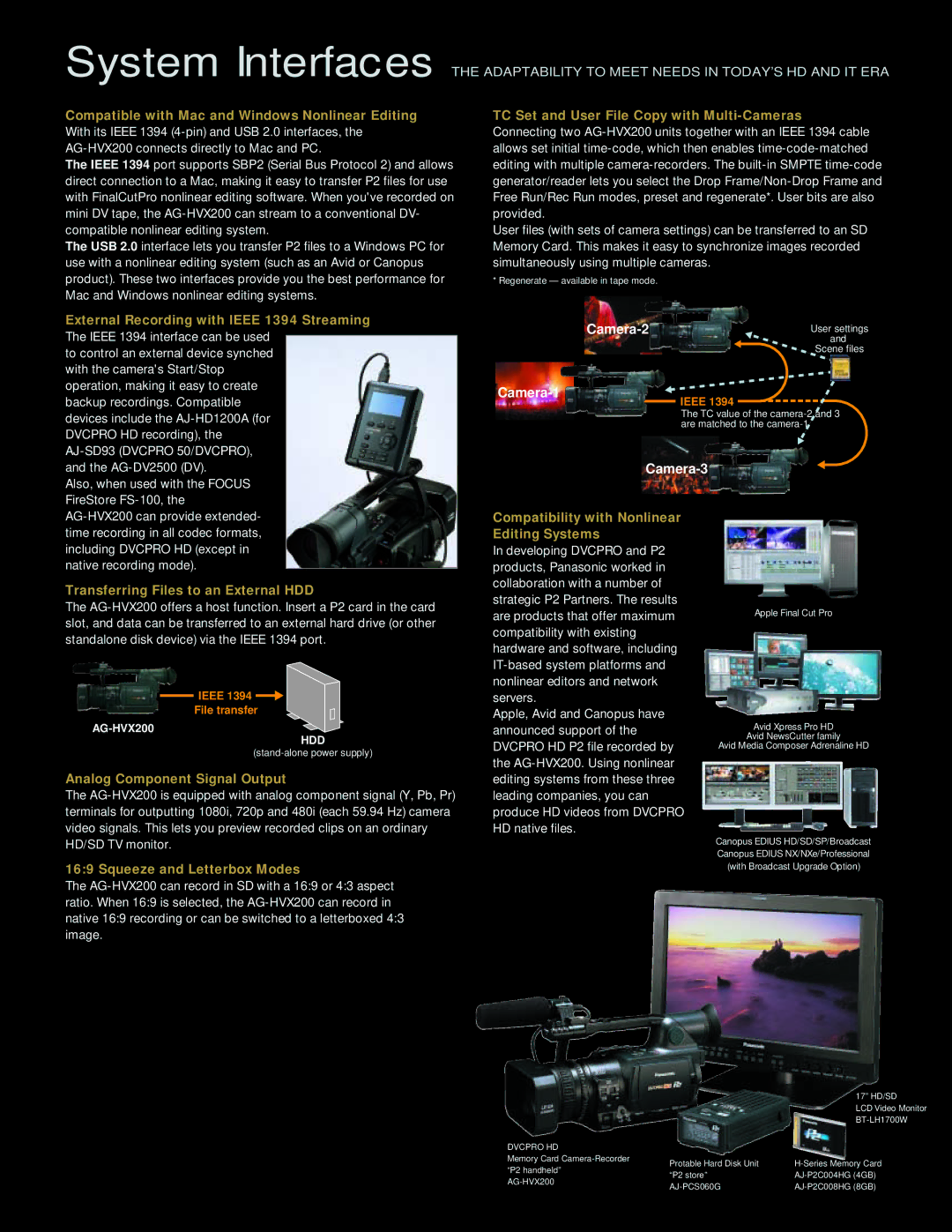 Panasonic AG-HVX200 manual Compatible with Mac and Windows Nonlinear Editing, External Recording with Ieee 1394 Streaming 