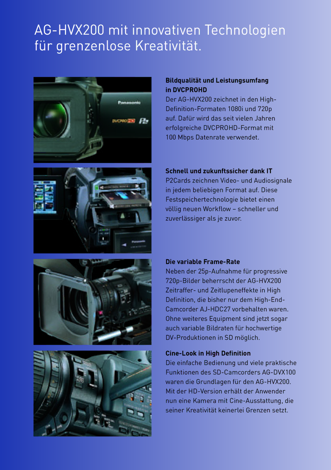 Panasonic AG-HVX200 manual Bildqualität und Leistungsumfang in Dvcprohd, Cine-Look in High Definition 