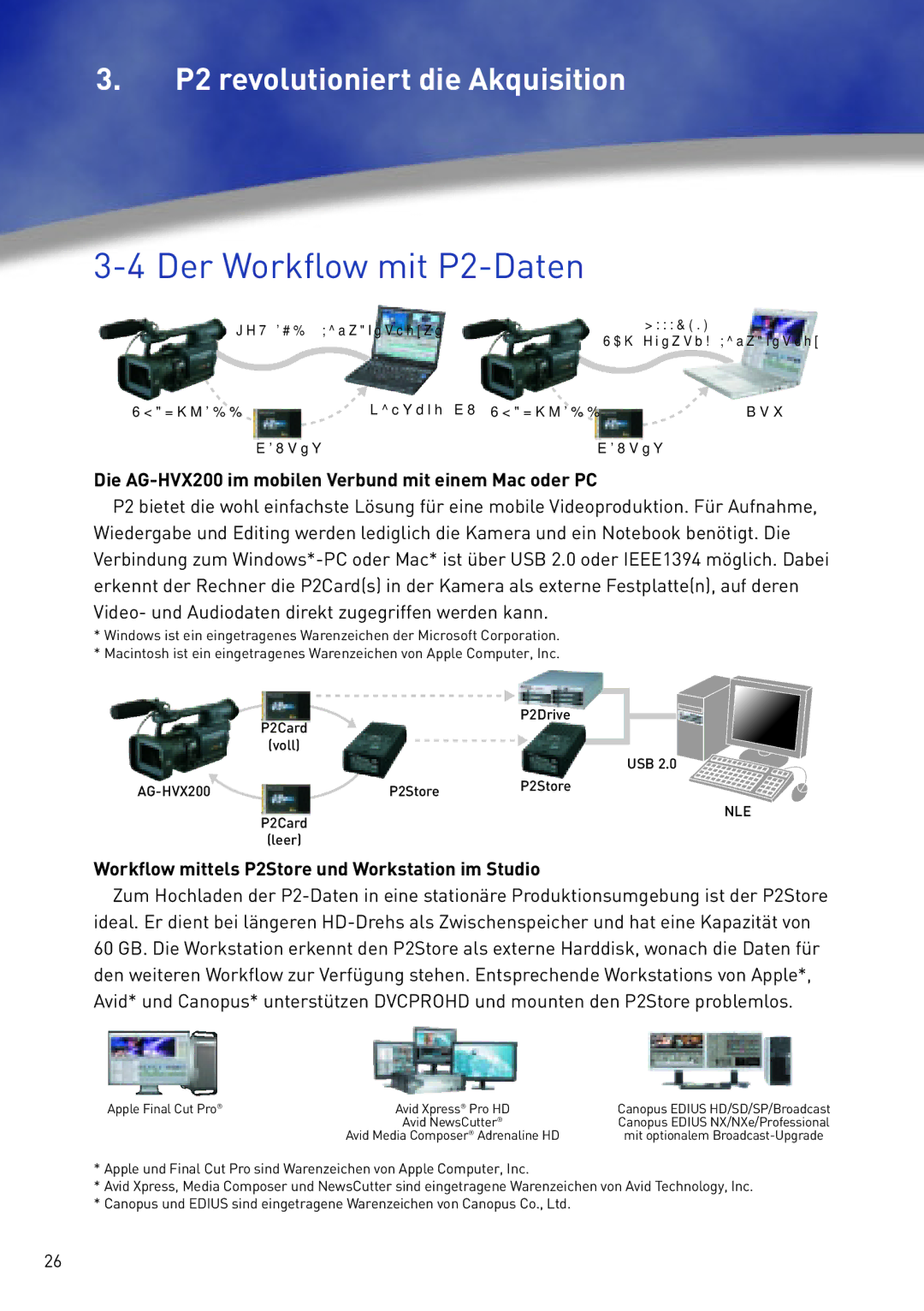 Panasonic manual Der Workflow mit P2-Daten, Die AG-HVX200 im mobilen Verbund mit einem Mac oder PC 