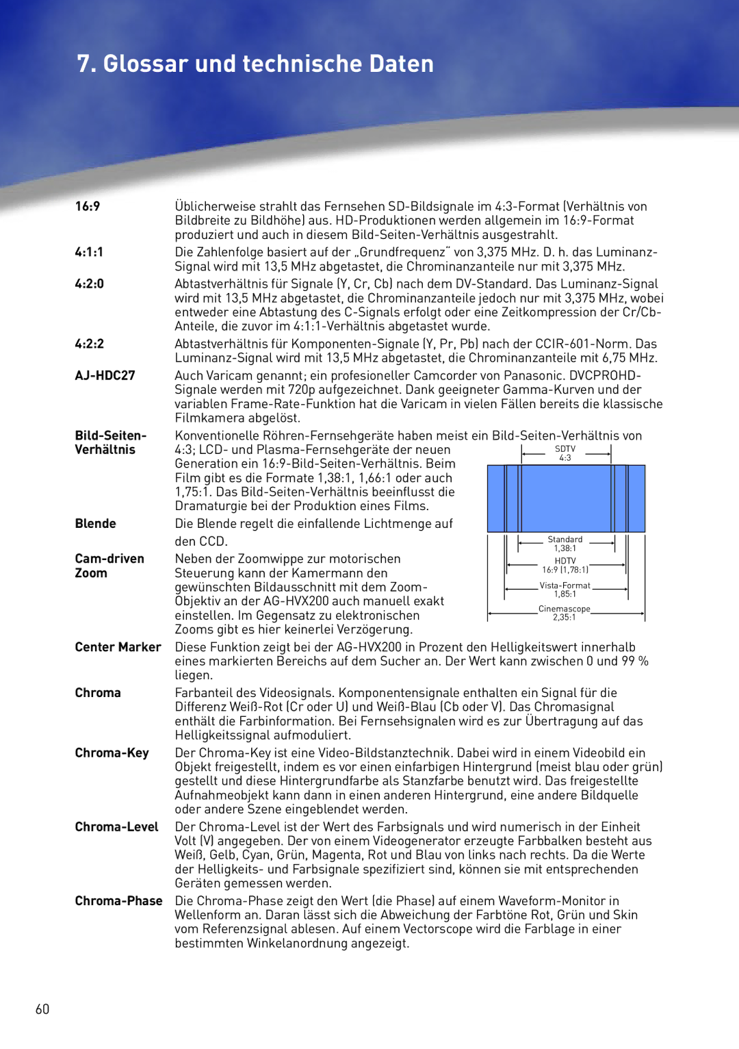 Panasonic AG-HVX200 manual Glossar und technische Daten 