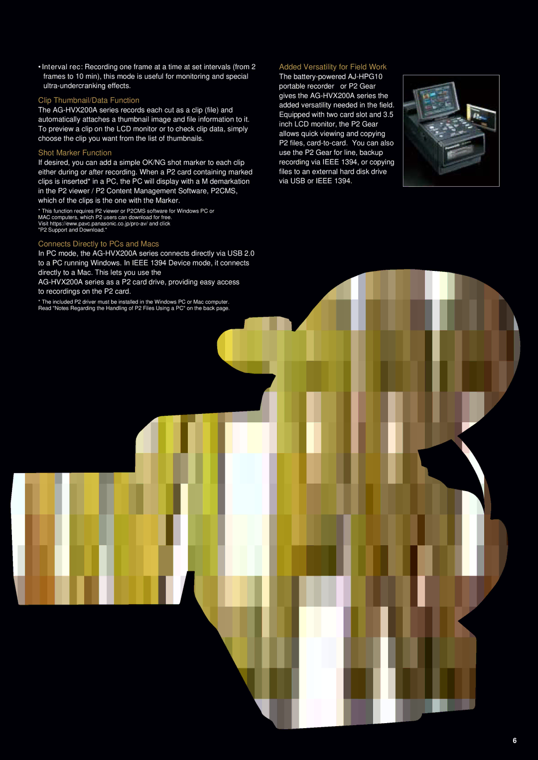 Panasonic AG-HVX200A manual Clip Thumbnail/Data Function, Shot Marker Function, Connects Directly to PCs and Macs 