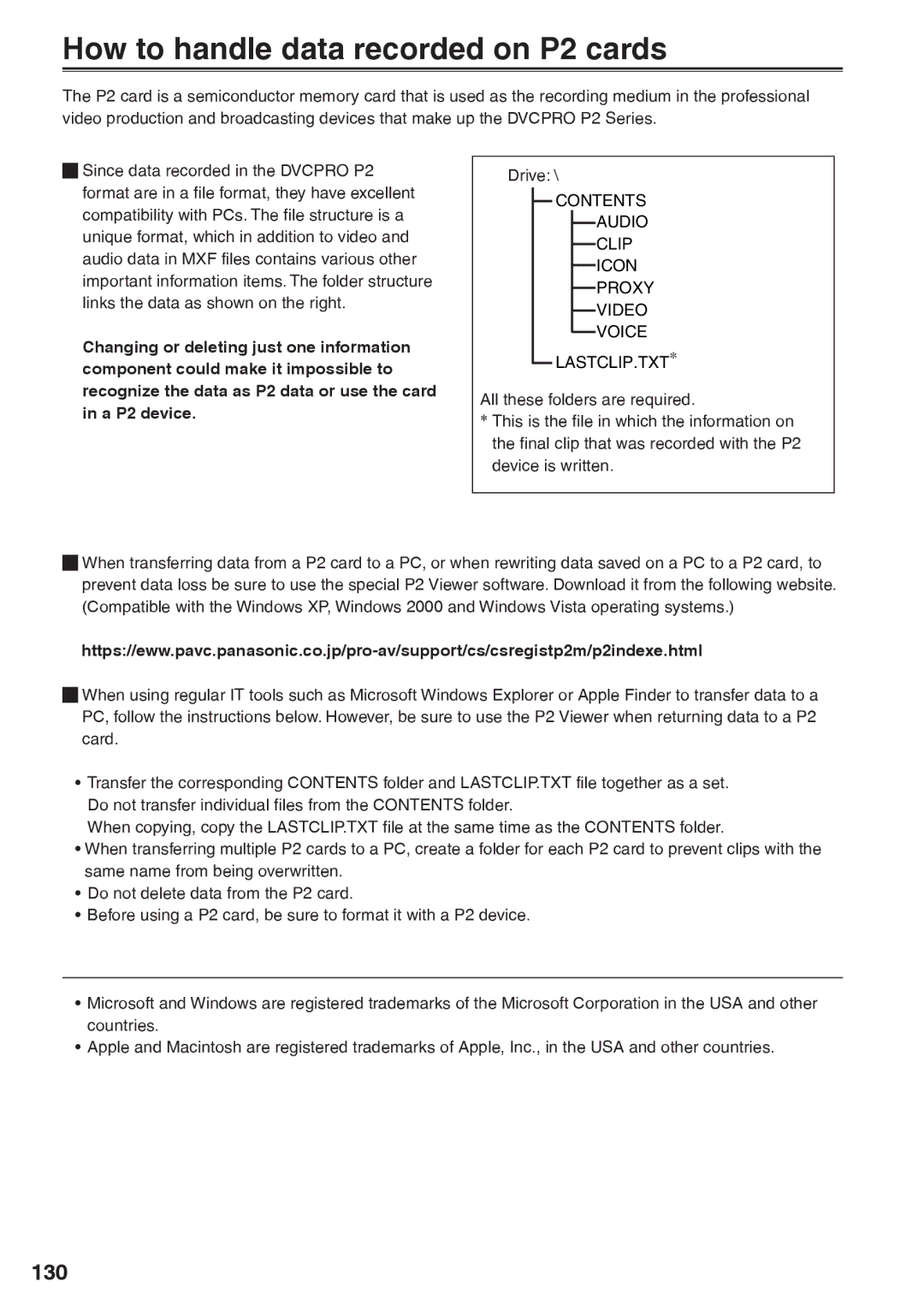 Panasonic AG-HVX200AP operating instructions How to handle data recorded on P2 cards, 130 