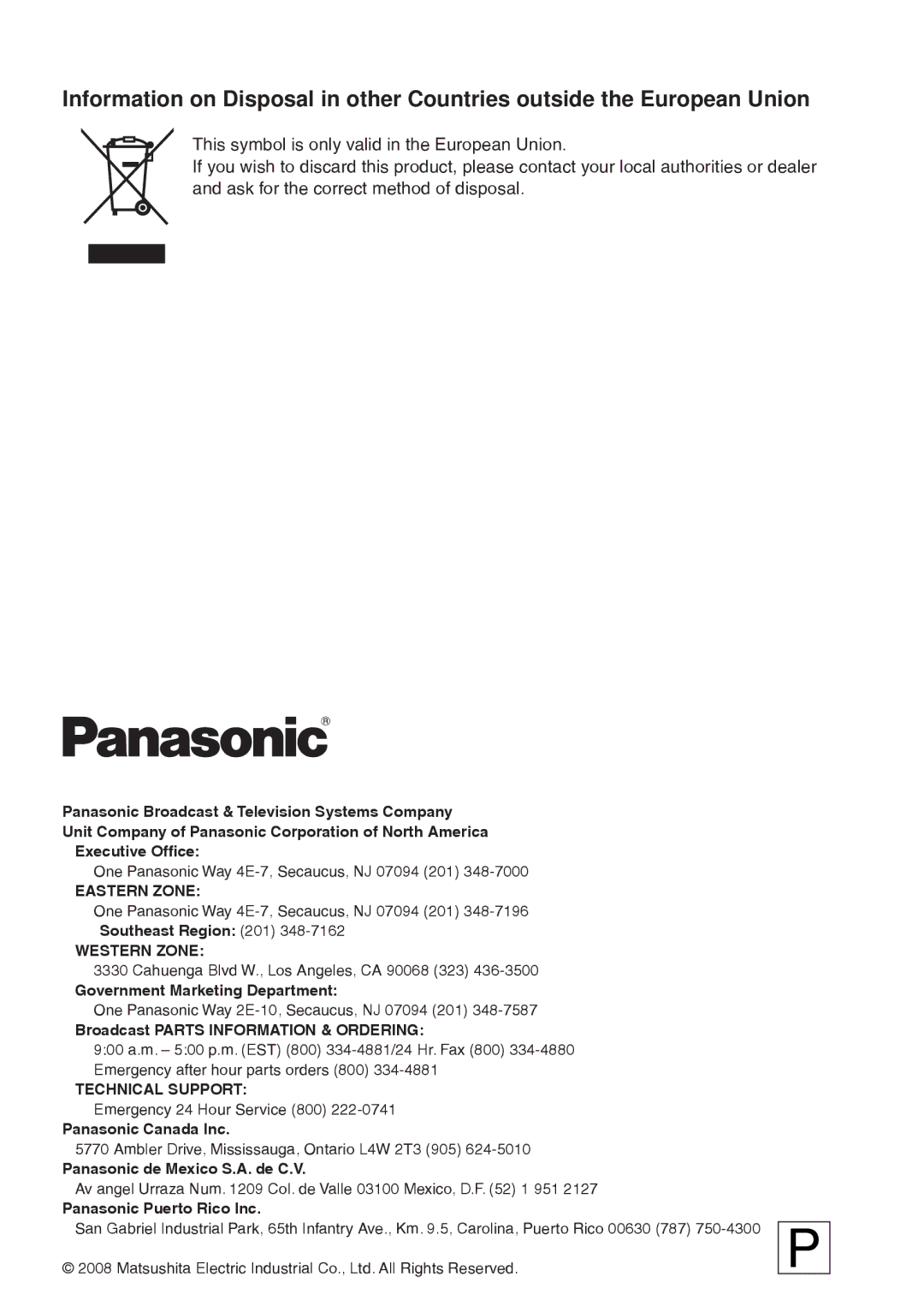 Panasonic AG-HVX200AP operating instructions Eastern Zone, Western Zone, Technical Support 