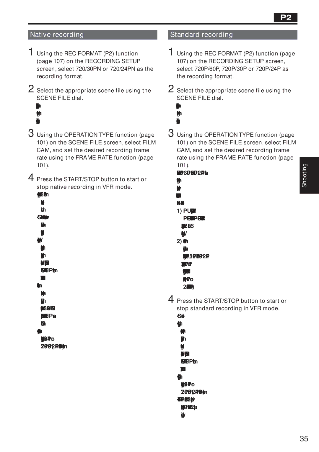 Panasonic AG-HVX200AP operating instructions Native recording, Standard recording, Using the Operation Type function 