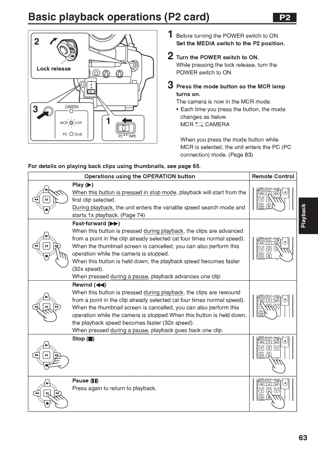 Panasonic AG-HVX200AP operating instructions Basic playback operations P2 card 