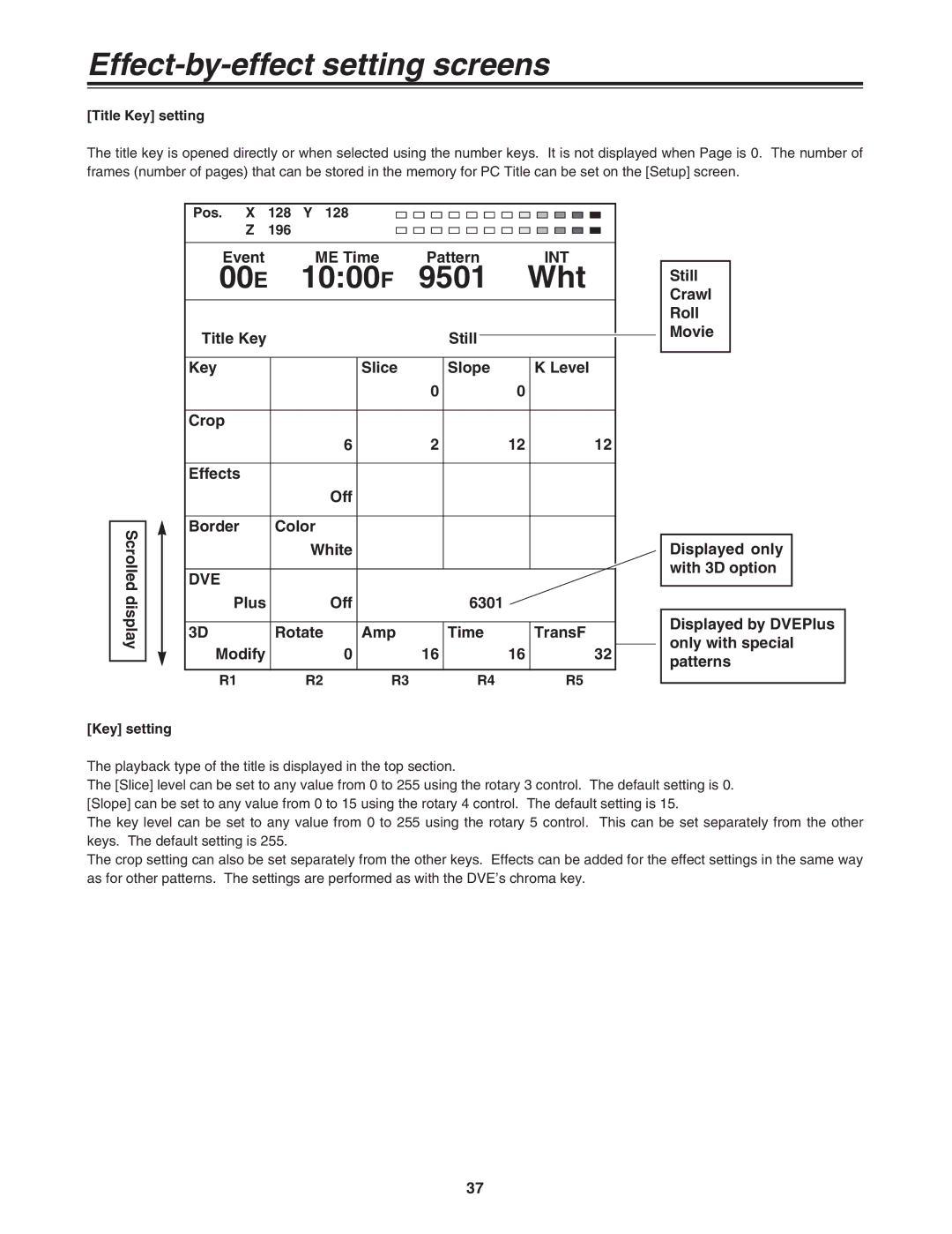 Panasonic AG-MX70 manual 00E 1000F 9501, Title Key setting 