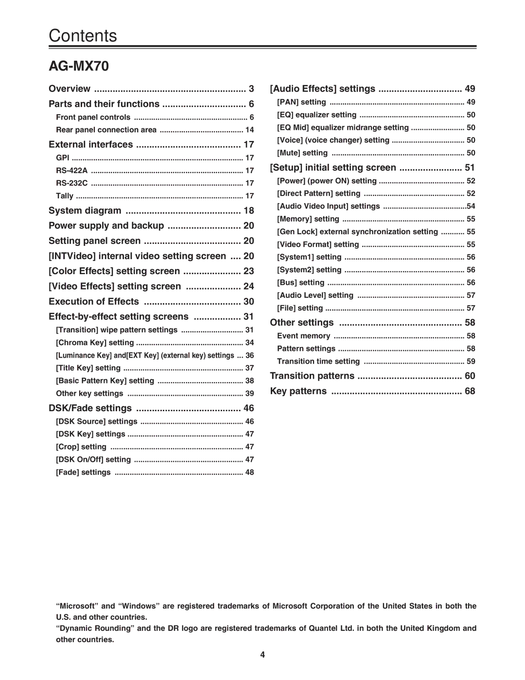 Panasonic AG-MX70 manual Contents 