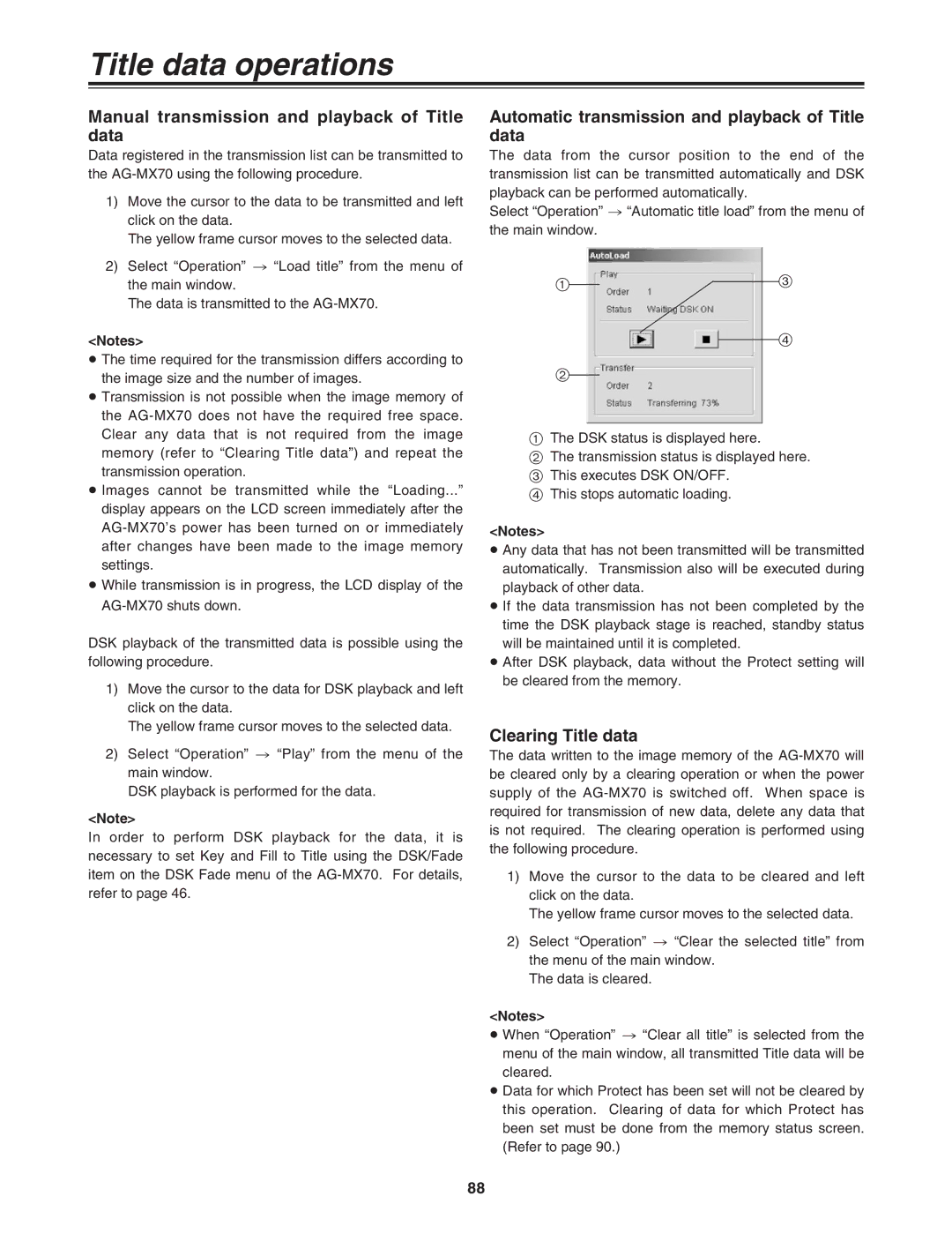 Panasonic AG-MX70 manual Manual transmission and playback of Title data, Automatic transmission and playback of Title data 