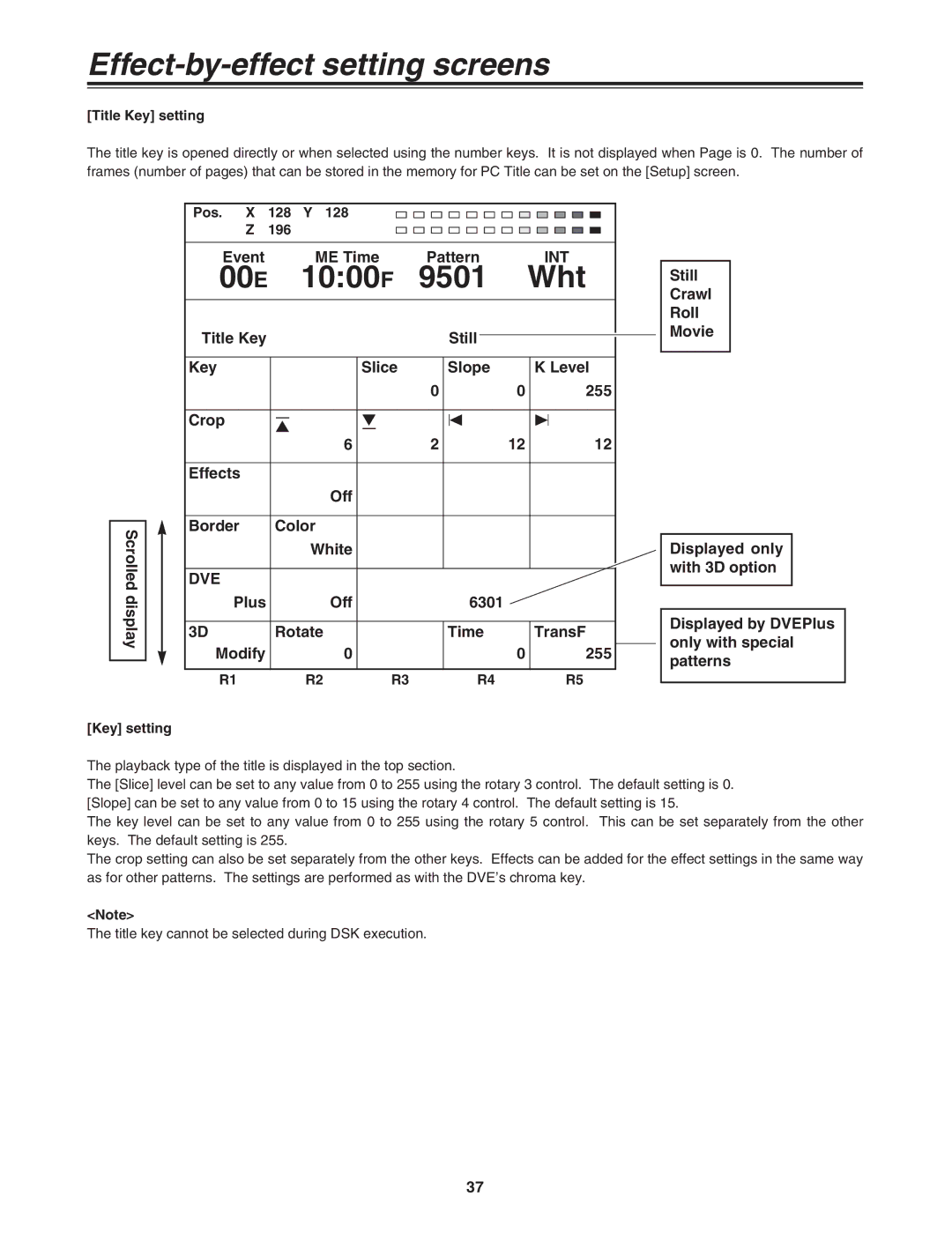 Panasonic AG-MX70P manual 00E 1000F 9501, Title Key setting 